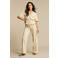 Red Button denim straight high waist broek zand