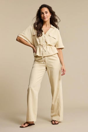 denim straight high waist broek zand