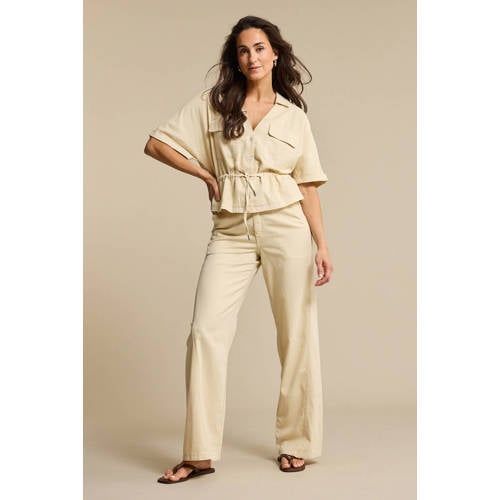 Red Button denim straight high waist broek zand afbeelding