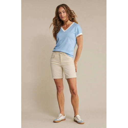 Red Button denim straight high waist short beige afbeelding