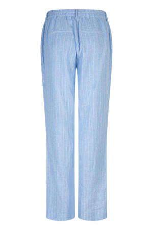 straight regular waist casual broek met linnen met krijtstreep lichtblauw