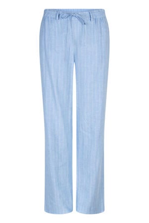 straight regular waist casual broek met linnen met krijtstreep lichtblauw