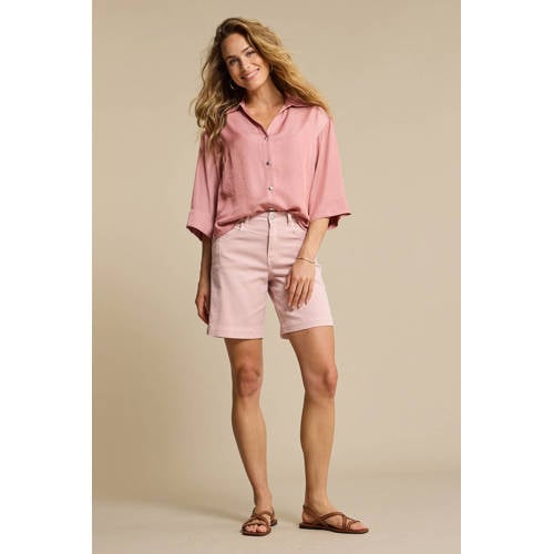 Red Button denim straight high waist short lichtroze afbeelding