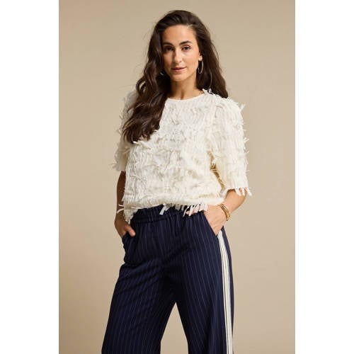 Red Button wide leg high waist gestreepte casual broek donkerblauw afbeelding