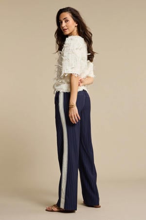 wide leg high waist gestreepte casual broek donkerblauw