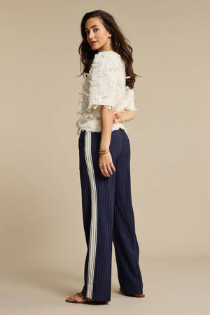 wide leg high waist gestreepte casual broek donkerblauw