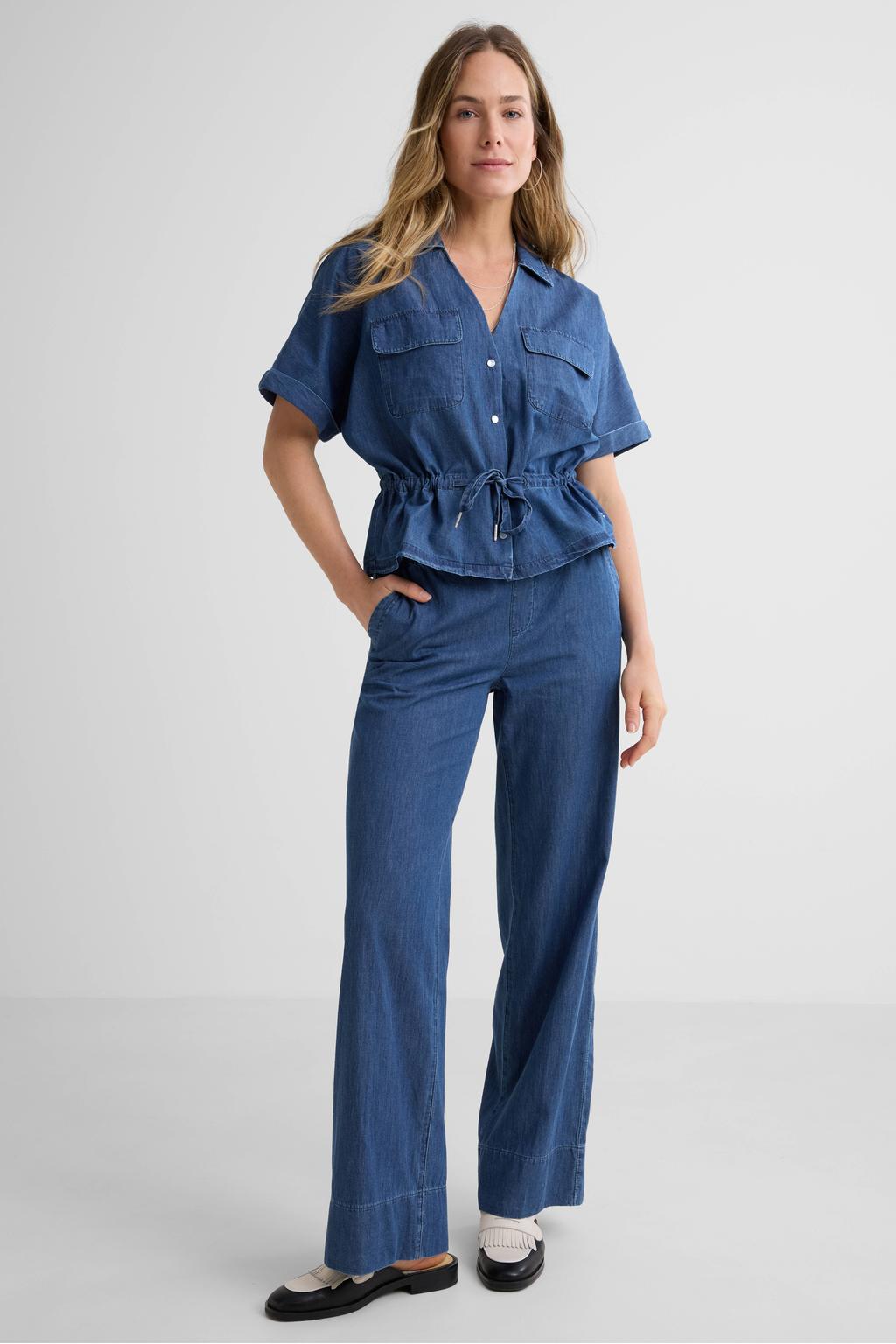 Donkerblauwe dames Red Button Claudette Palazzo Denim rinse wide leg jeans met effen