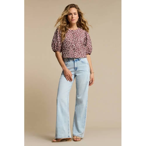 Red Button Claudette Slanted Seam Light Bleach high waist straight leg jeans light blue denim afbeelding