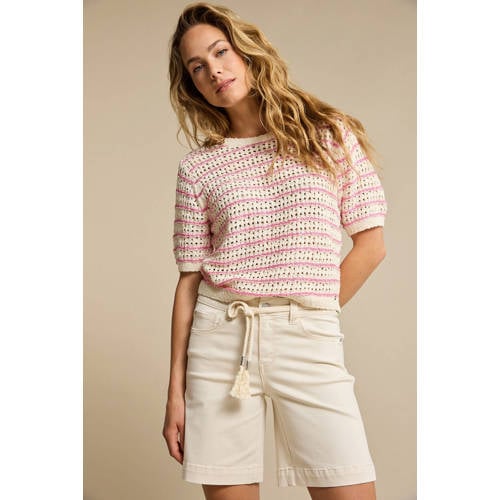 Red Button denim straight high waist short ecru afbeelding