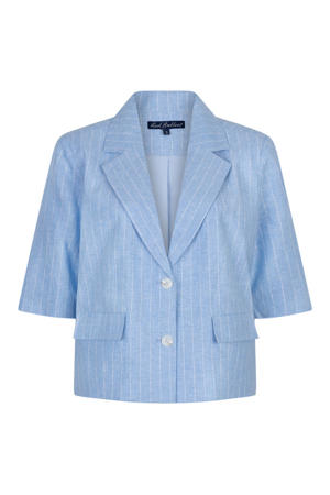 regular blazer met linnen met krijtstreep lichtblauw
