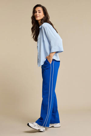 wide leg regular waist gestreepte casual broek blauw