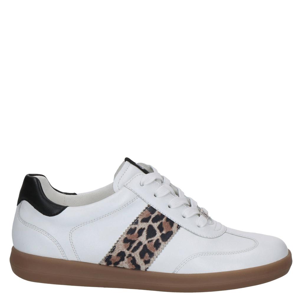 Witte dames Caprice Manou leren sneakers panter met veters