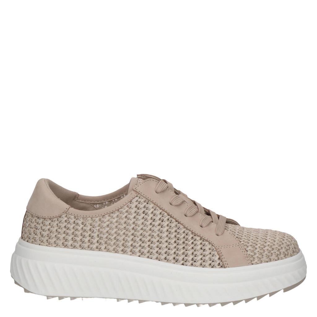 Beige dames Caprice Fritzy leren sneakers met veters