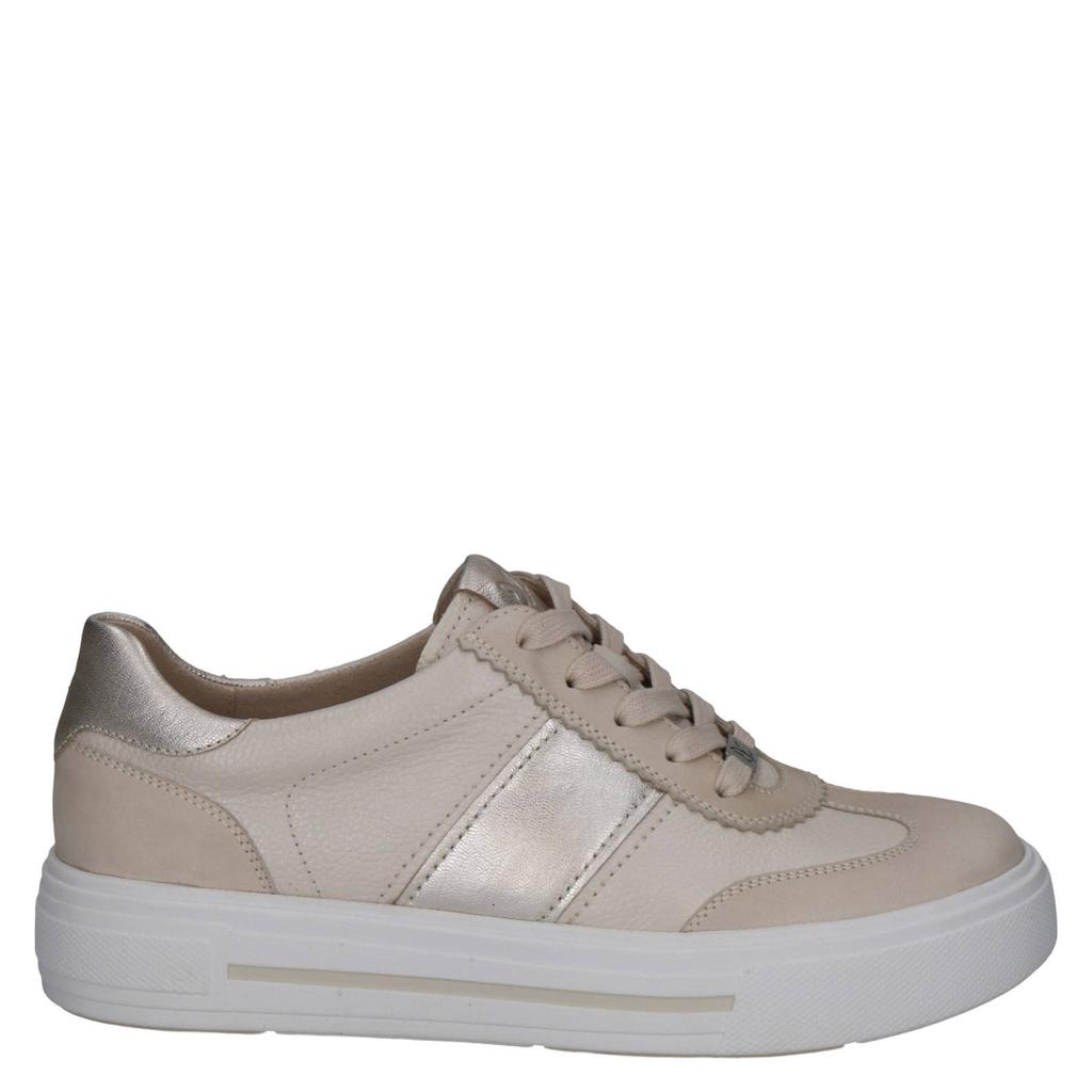 Beige dames Caprice Manou leren sneakers met veters