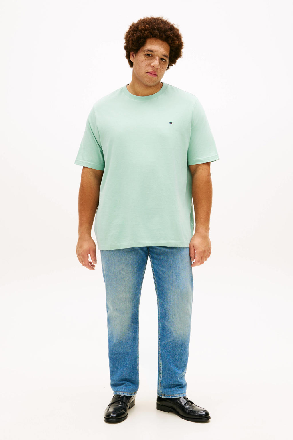 Mintgroene heren Tommy Hilfiger Big & Tall regular T-shirt Plus Size van katoen met effen en korte mouwen