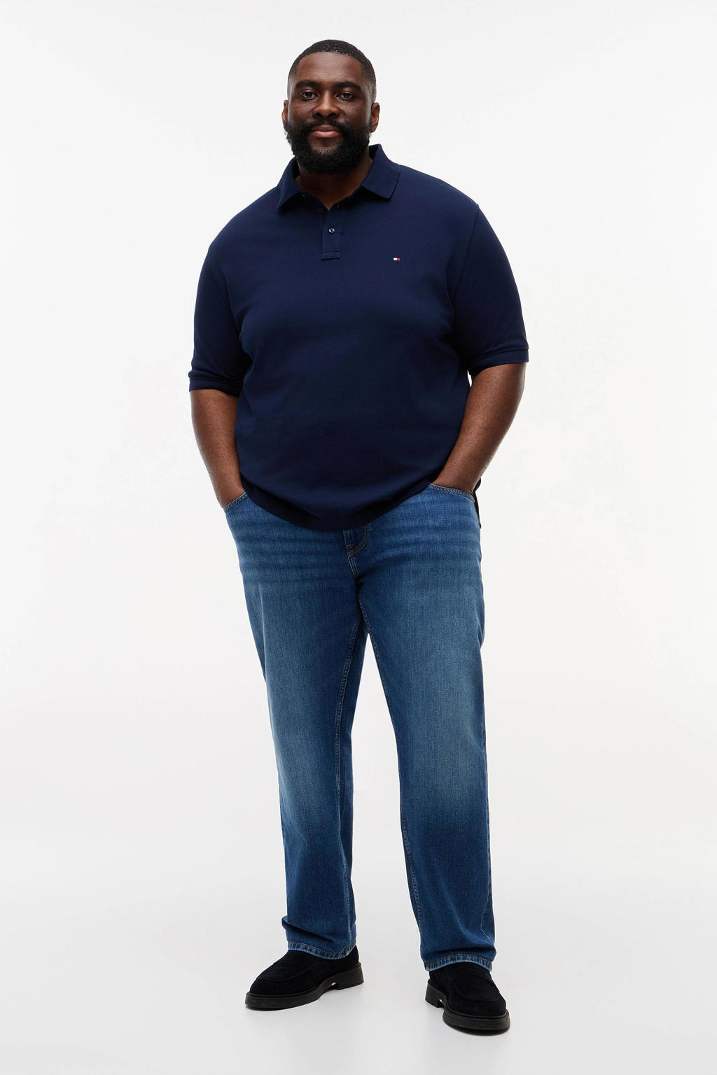 Donkerblauwe heren Tommy Hilfiger Big & Tall regular polo Plus Size van katoen met effen en korte mouwen