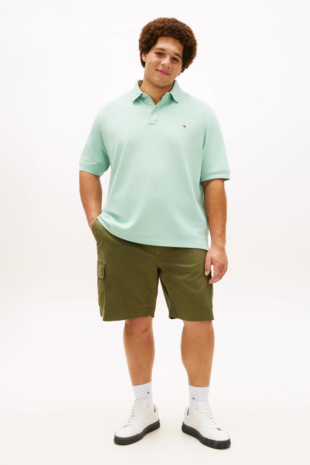 Mintgroene heren Tommy Hilfiger Big & Tall regular polo Plus Size van katoen met effen, korte mouwen en pique