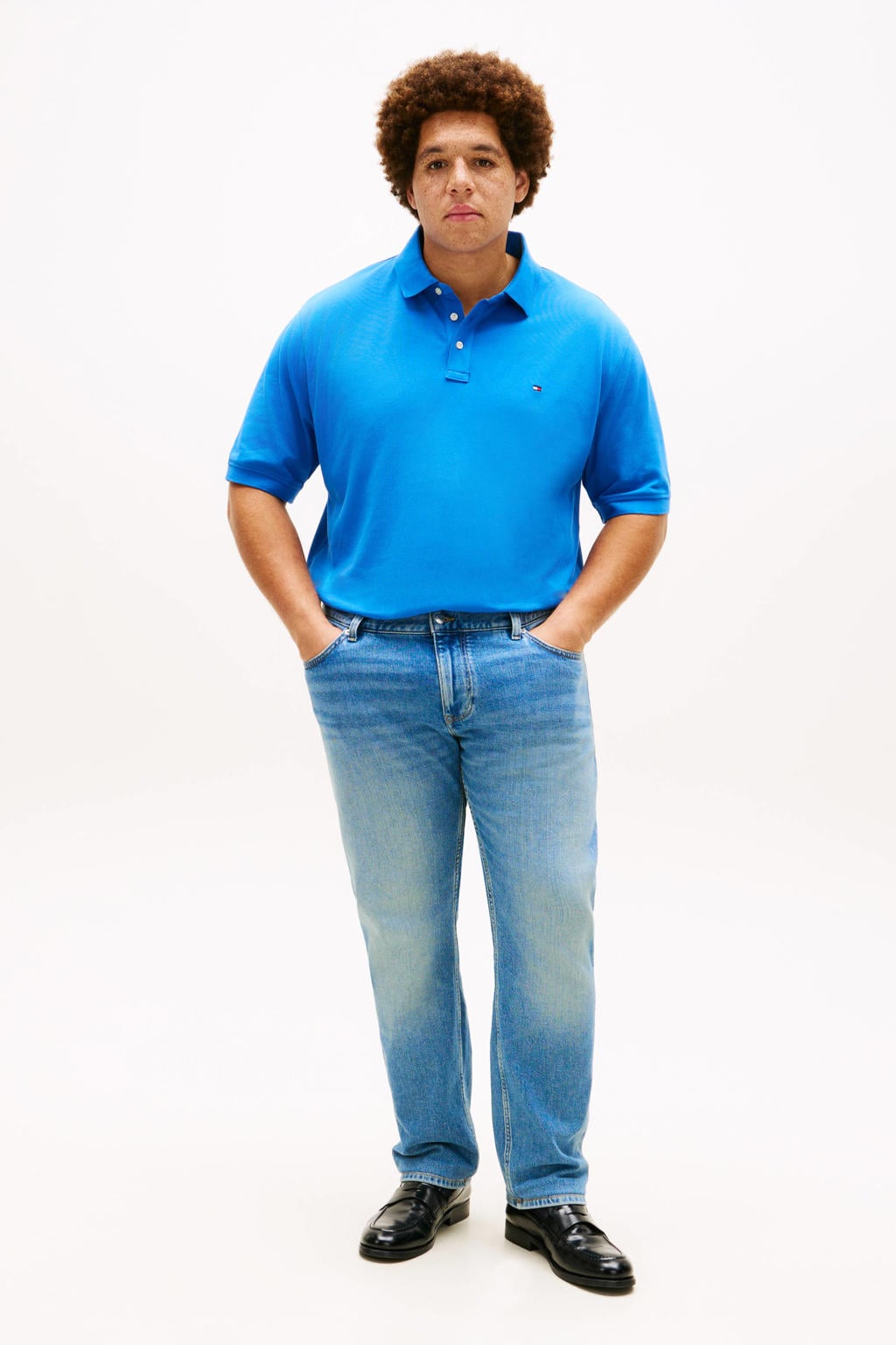 Cyaan heren Tommy Hilfiger Big & Tall regular polo Plus Size van katoen met effen en korte mouwen