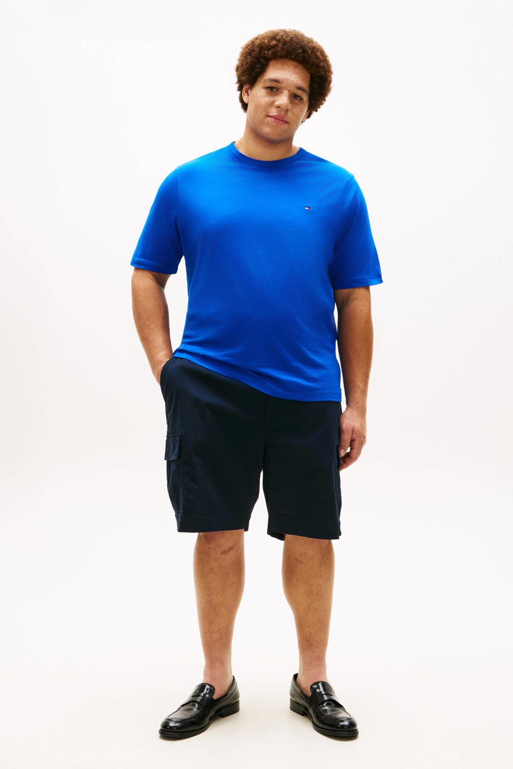 Blauwe heren Tommy Hilfiger Big & Tall regular T-shirt Plus Size van katoen met effen en korte mouwen
