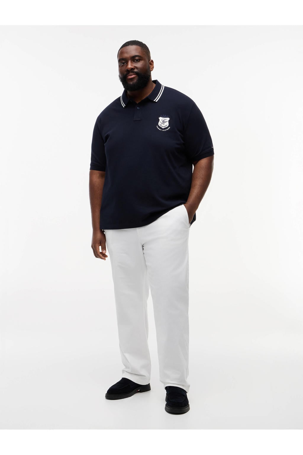 Donkerblauwe heren Tommy Hilfiger Big & Tall regular polo van katoen met printopdruk en korte mouwen