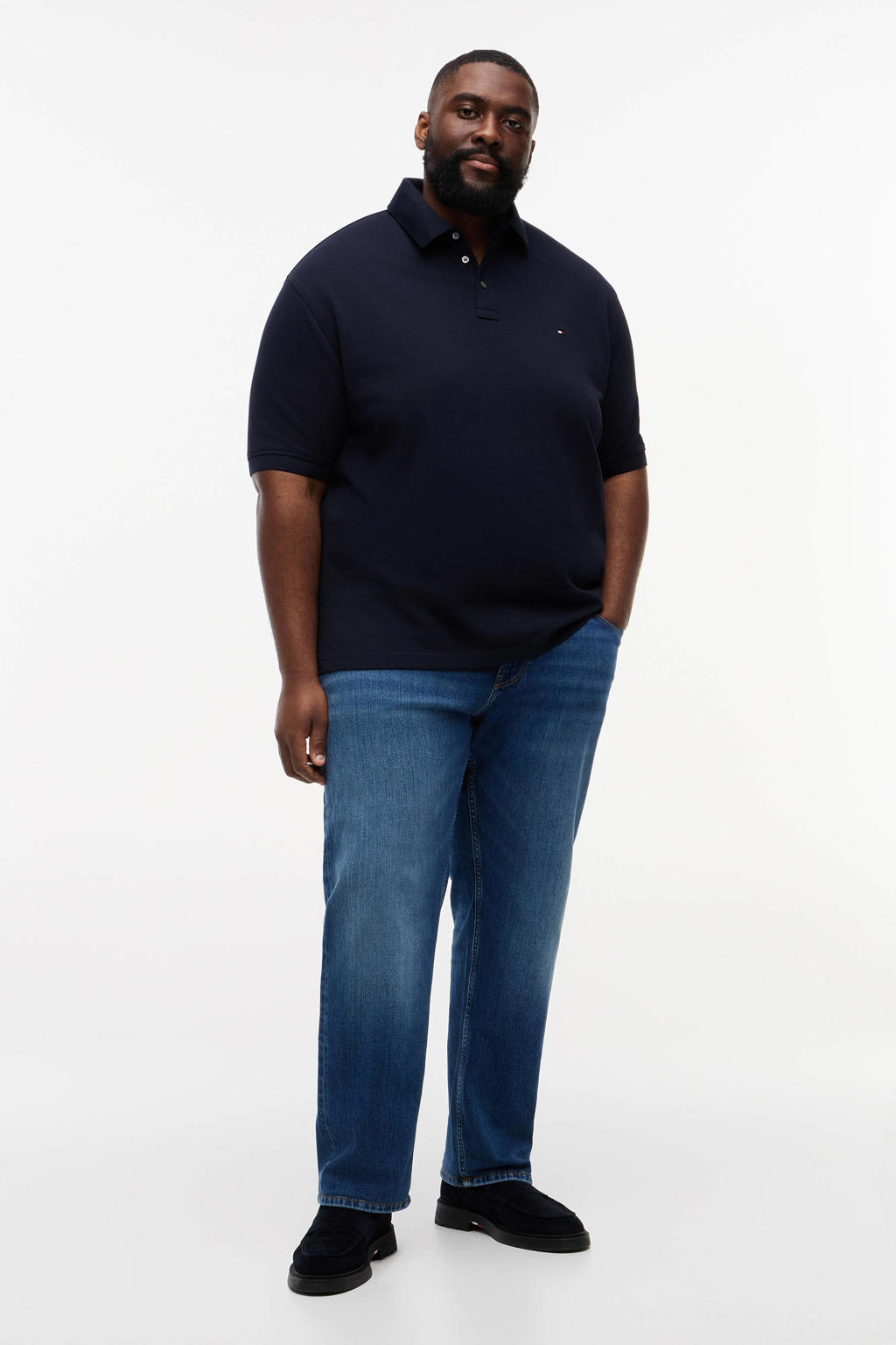 Donkerblauwe heren Tommy Hilfiger Big & Tall regular polo Plus Size van katoen met effen en korte mouwen
