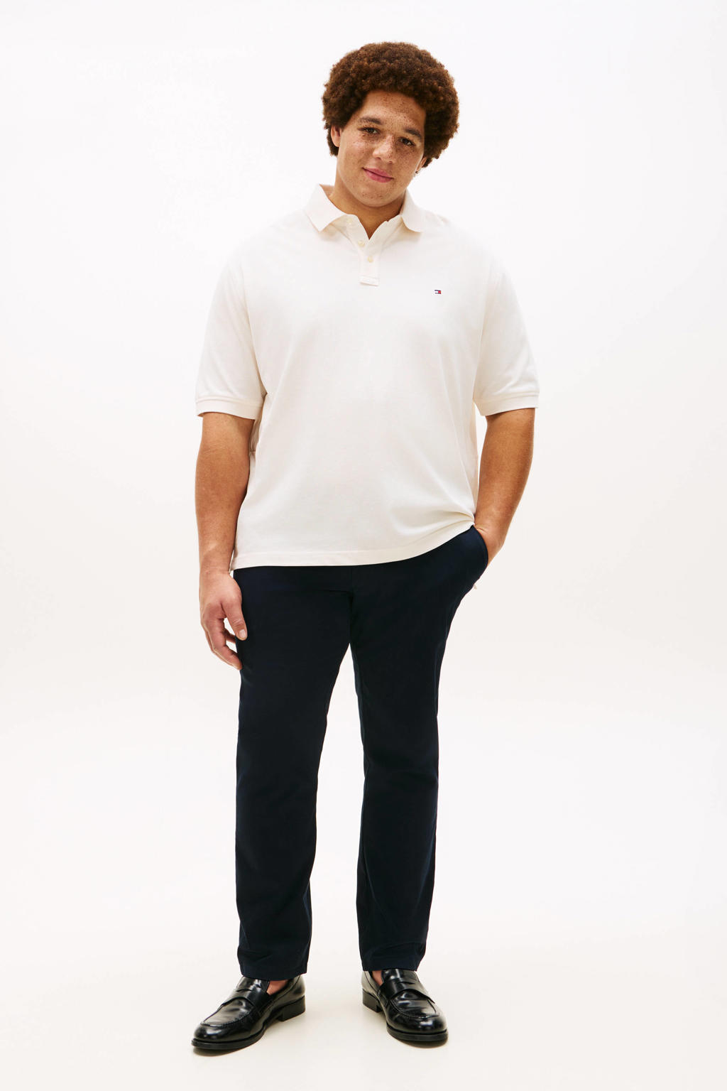 Witte heren Tommy Hilfiger Big & Tall regular polo Plus Size van katoen met effen, korte mouwen en pique