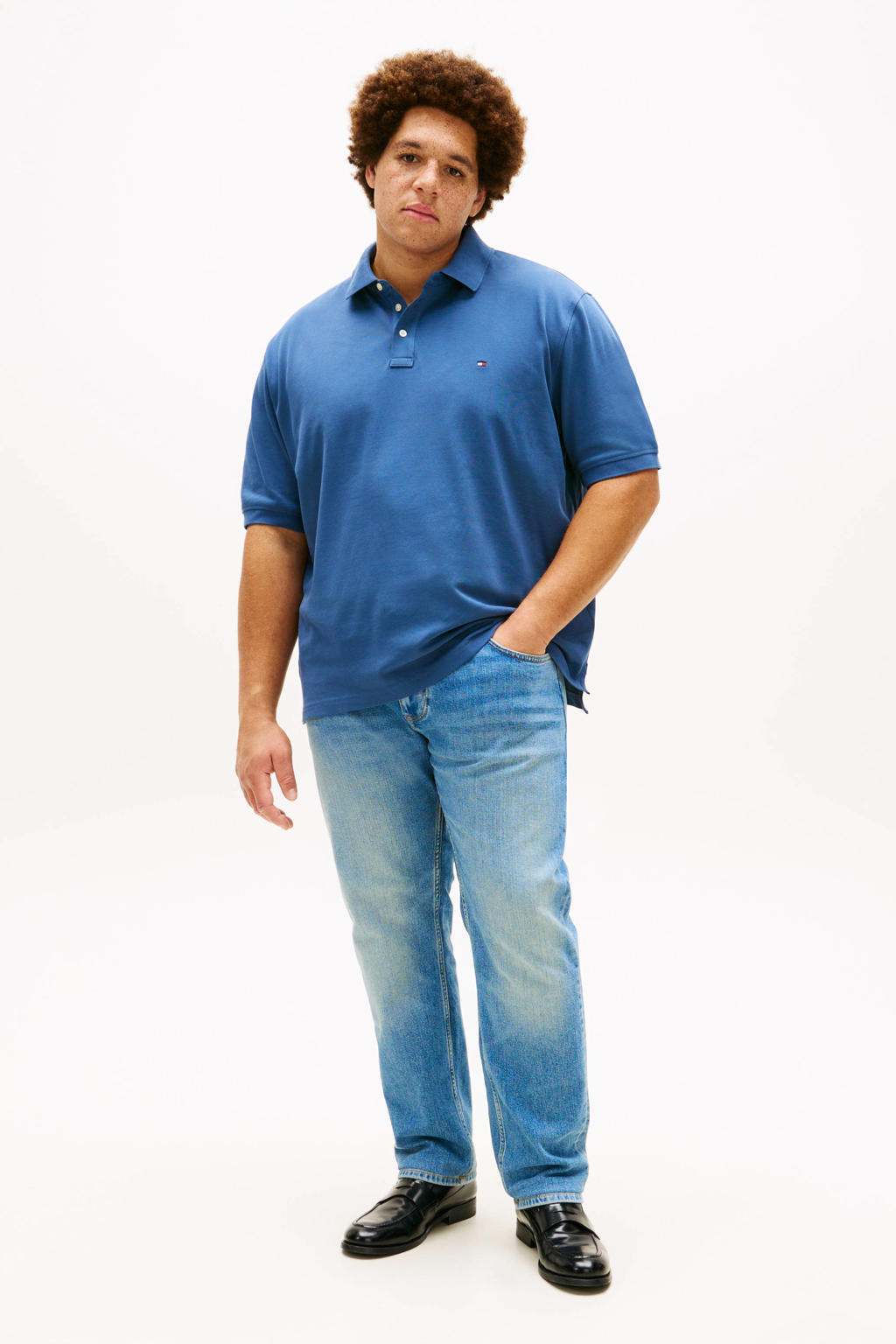 Marineblauw heren Tommy Hilfiger Big & Tall regular polo Plus Size van katoen met effen, korte mouwen en pique