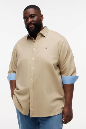 regular casual overhemd met linnen beige