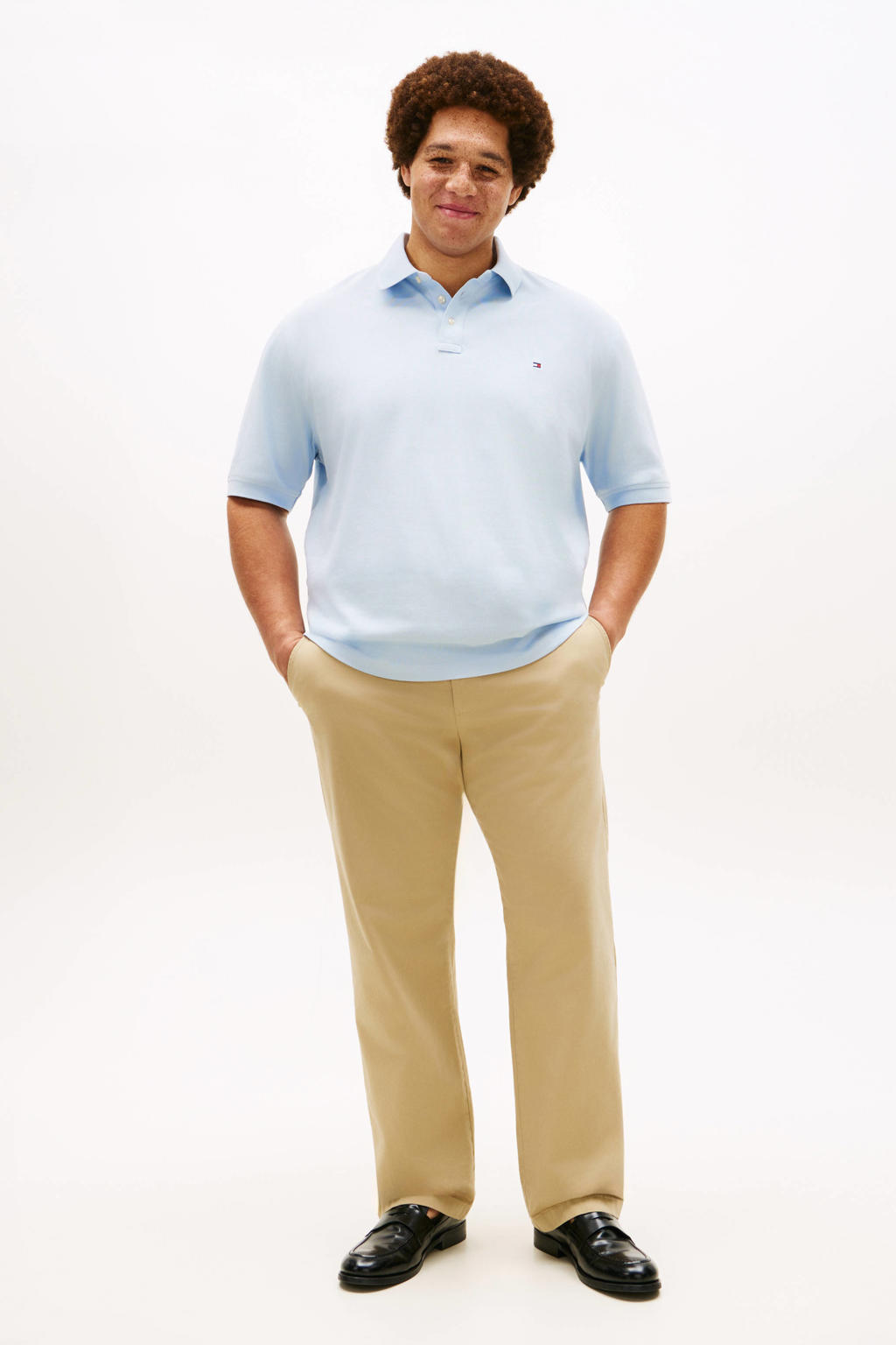 Lichtblauwe heren Tommy Hilfiger Big & Tall regular polo Plus Size van katoen met effen en korte mouwen