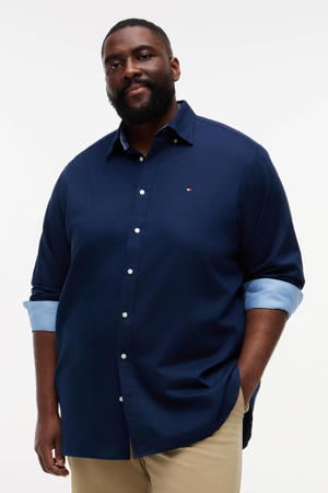 regular casual overhemd met linnen donkerblauw