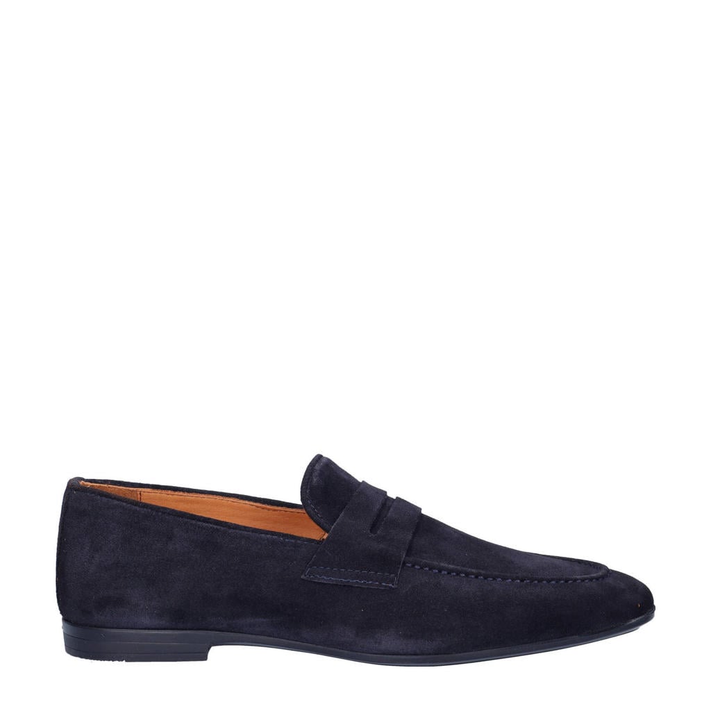 Donkerblauwe heren Nelson suède loafers