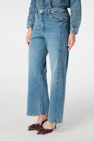 high waist straight leg jeans medium blue denim