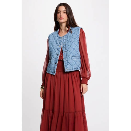 Morgan gilet medium blue denim quilted afbeelding