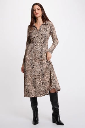 midi jurk met panterprint ecru