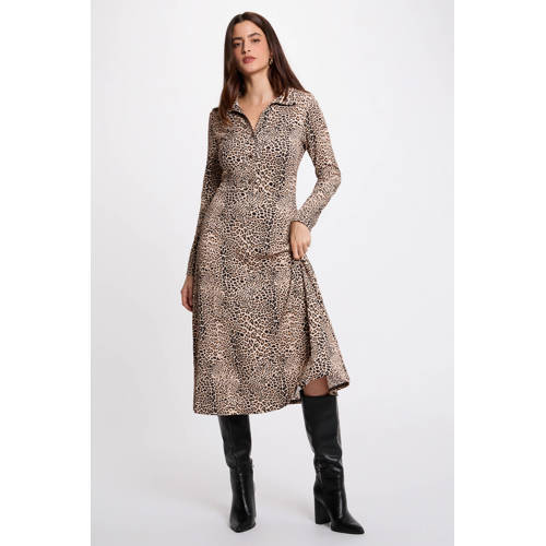 Morgan midi jurk met panterprint ecru afbeelding