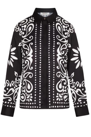 satijnen blouse met paisley print zwart