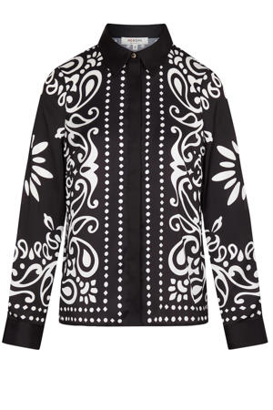 satijnen blouse met paisley print zwart