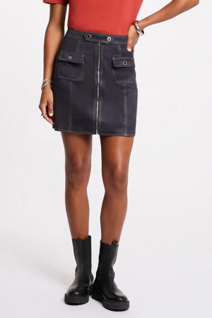 imitatieleren rok marineblauw