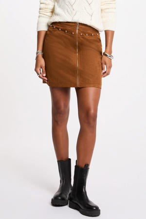 kokerrok in suèdelook cognac
