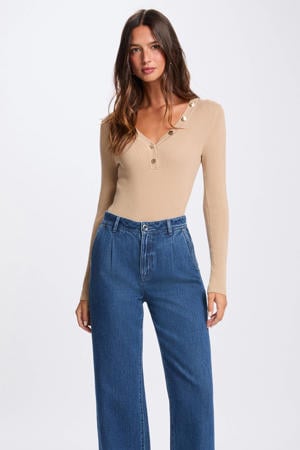 top lichtbruin rib gebreid