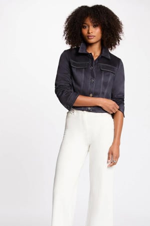 suède imitatieleren jas marineblauw