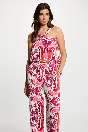 mouwloze top met paisley print ecru