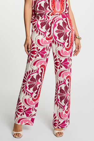 straight regular waist casual broek met paisley print ecru