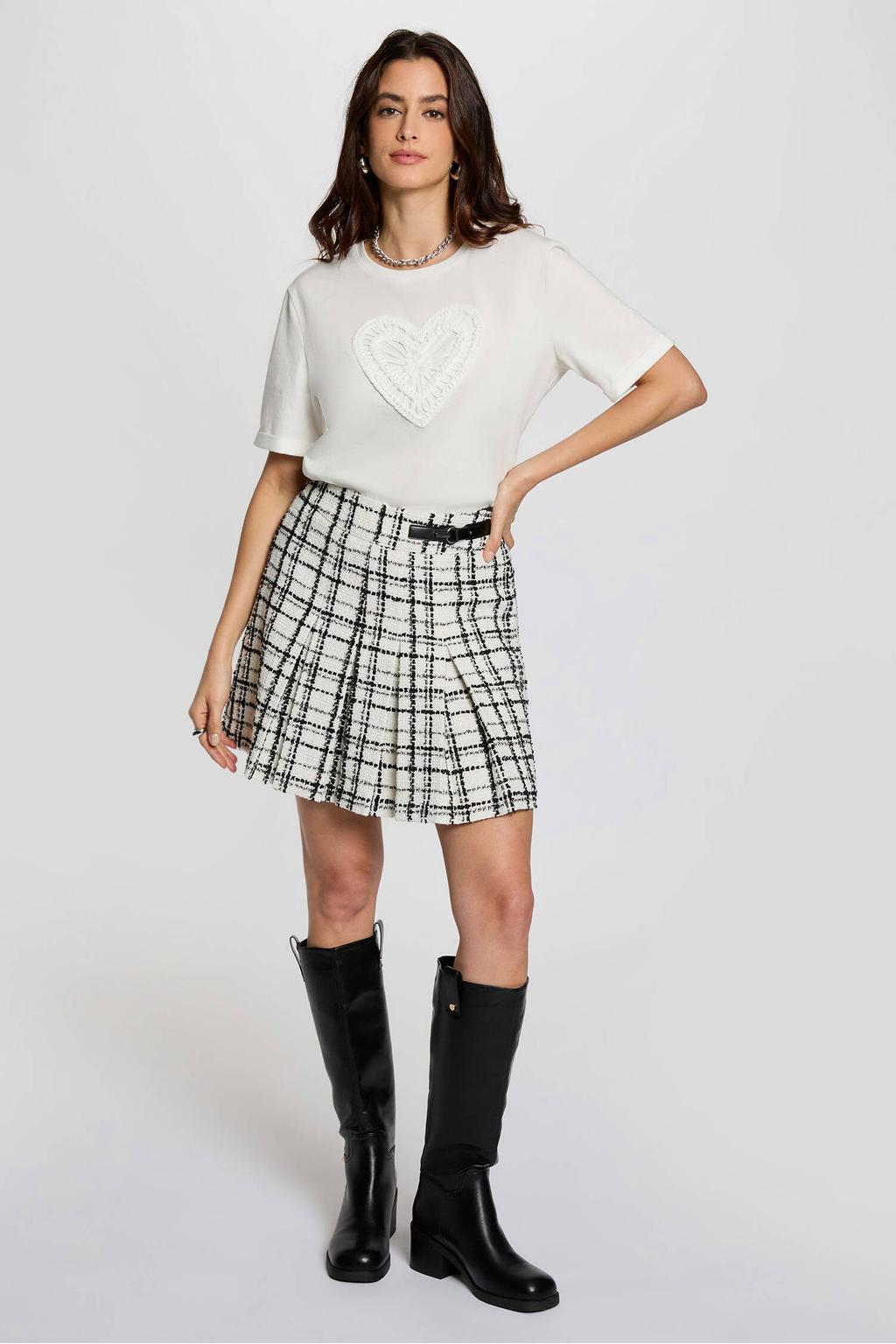 Ecru en zwarte dames Morgan tweed geruite mini rok voorzien van
