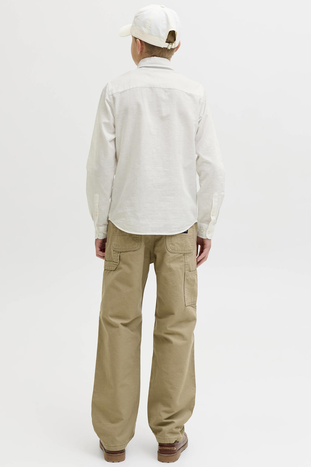 Witte jongens JACK & JONES JUNIOR overhemd van katoen met effen, lange mouwen, klassieke kraag en knoopsluiting