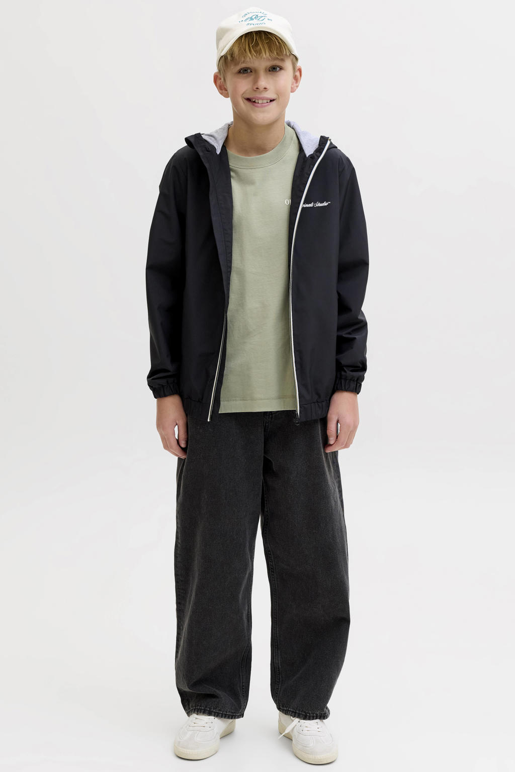 Groene jongens JACK & JONES JUNIOR T-shirt van katoen met backprint, korte mouwen en ronde hals