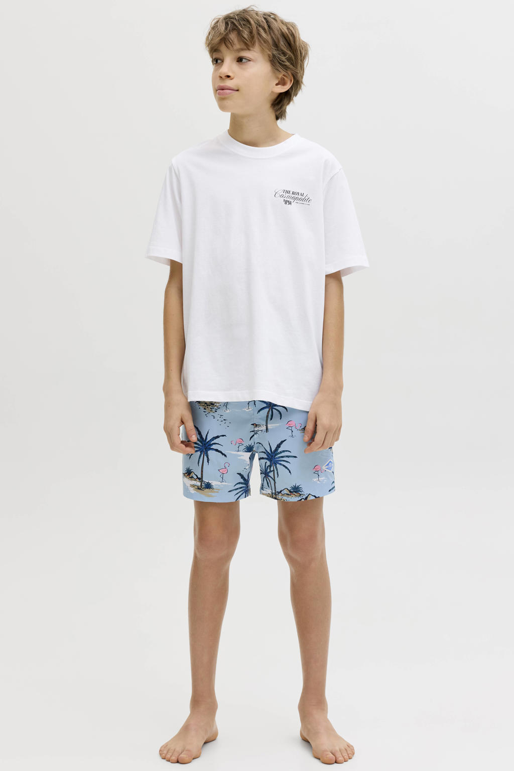 Witte jongens JACK & JONES JUNIOR T-shirt van katoen met backprint, korte mouwen en ronde hals