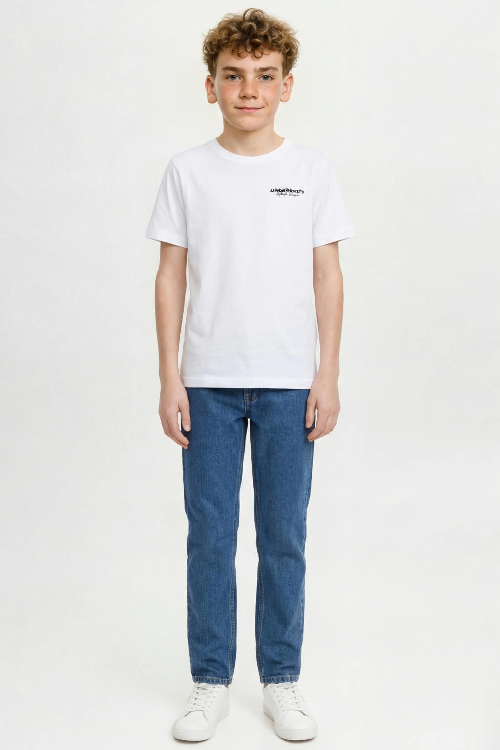 Medium blue denim jongens JJ REBEL JUNIOR loose fit jeans van denim met relaxed, regular waist en effen