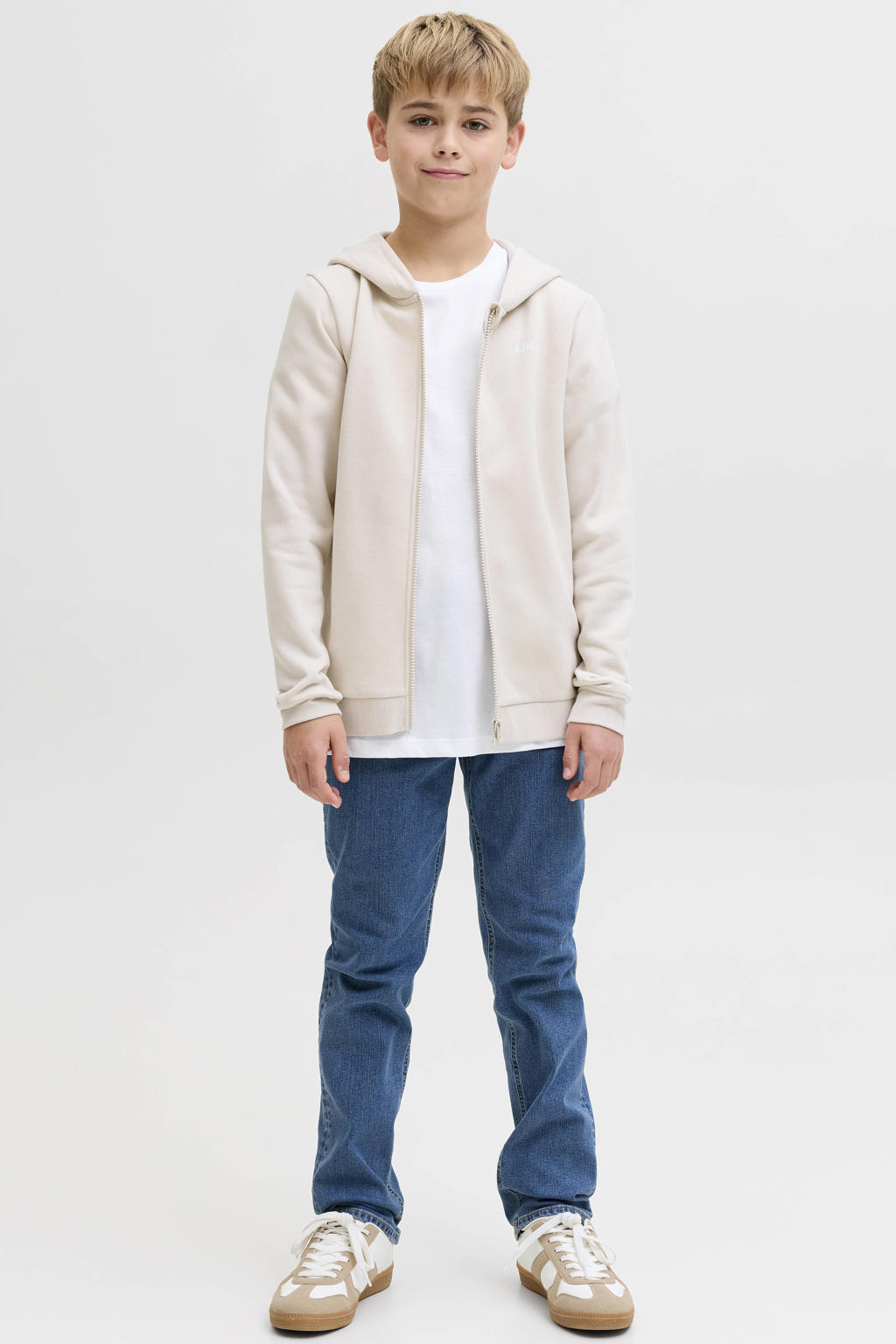 Witte jongens JJ REBEL JUNIOR T-shirt van katoen met backprint, korte mouwen en ronde hals