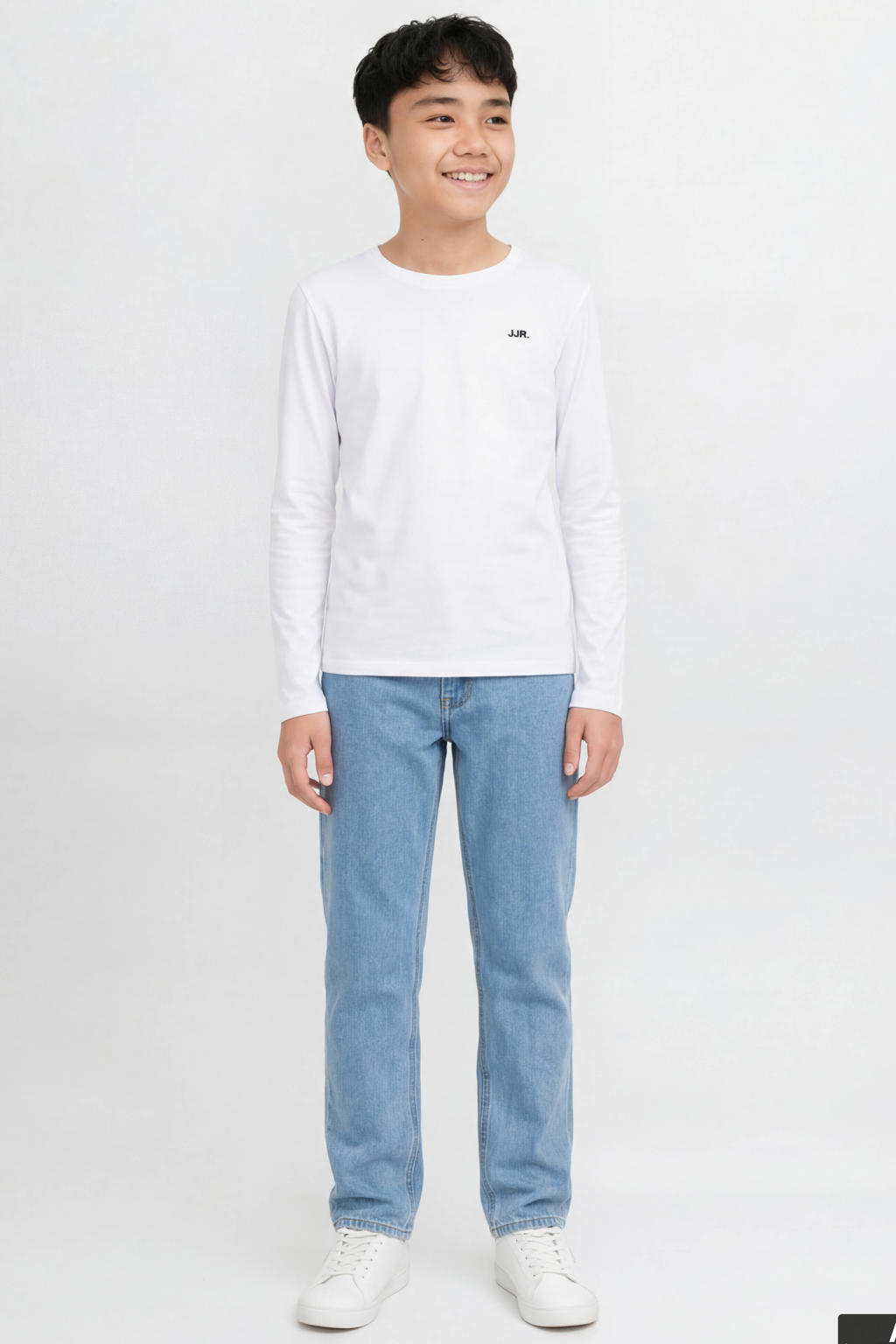 Light blue denim jongens JJ REBEL JUNIOR high waist loose fit jeans van denim met relaxed en effen